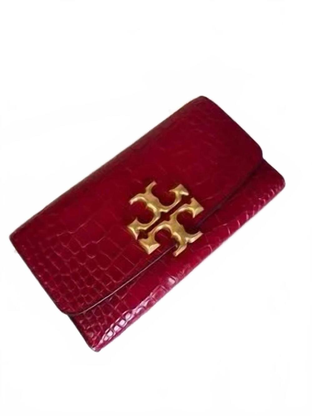 NEW TORY BURCH women's eleanor embossed clutch in red